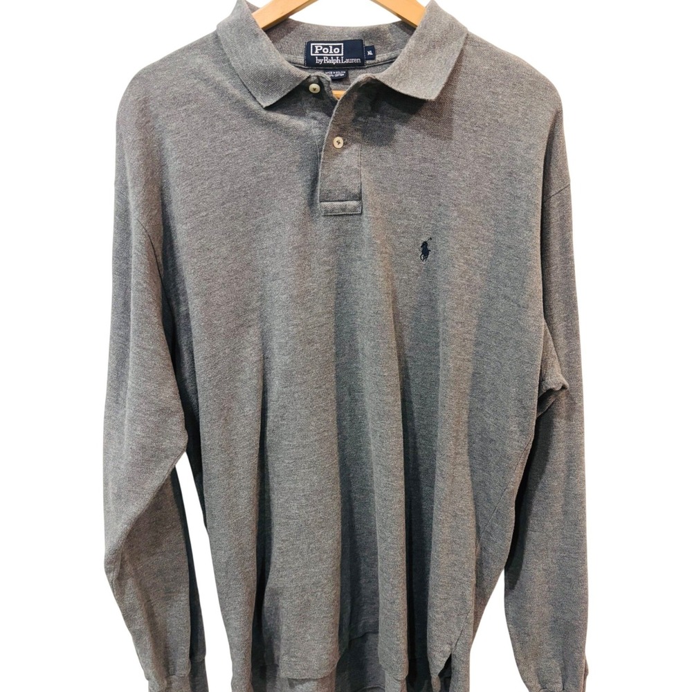 Polo Ralph Lauren Polo Shirt Mens XL Gray Excellent Long Sleeve Pique Logo